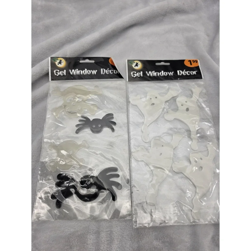 Vtg Nos 2-HALLOWEEN WINDOW/MIRROR SMOOTH SURFACE CLINGS, 2 DIFFERENT DESIGNS-GEL